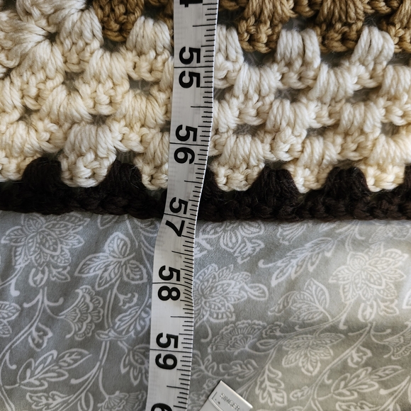 Handmade Vintage Crochet Blanket in Brown and Cream Uneque 57x54 - Picture 4 of 5